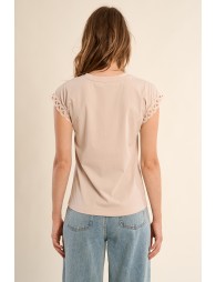 Openwork sleeve T-shirt