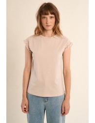 Openwork sleeve T-shirt