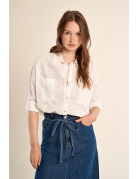 Camisa de mujer de manga larga, flores bordadas.