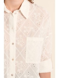 Camisa de mujer de manga larga, flores bordadas.