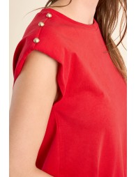 Camiseta de mujer de manga corta, detalle botones.