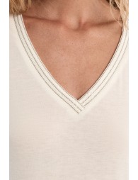 T-shirt à col V, orné de strass