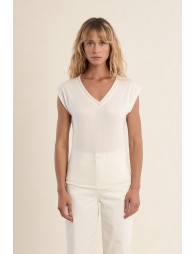 T-shirt à col V, orné de strass