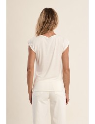 V-neck T-shirt, embellished with rhinestones