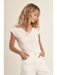 T-shirt à col V, orné de strass