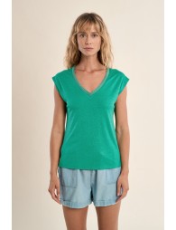 V-neck T-shirt, embellished with rhinestones