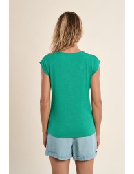 V-neck T-shirt, embellished with rhinestones