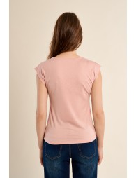 T-shirt à col V, orné de strass