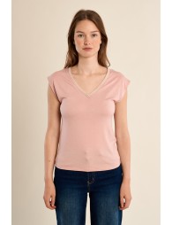 V-neck T-shirt, embellished with rhinestones