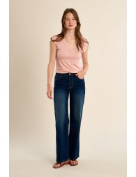 V-neck T-shirt, embellished with rhinestones