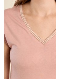 V-neck T-shirt, embellished with rhinestones