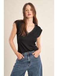 V-neck T-shirt, embellished with rhinestones