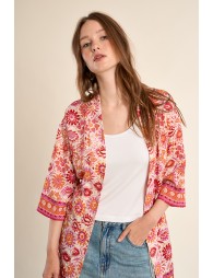 Kimono de mujer de manga 3/4, estampado étnico.