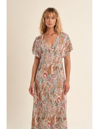 Long, flowing dress with cashmere print