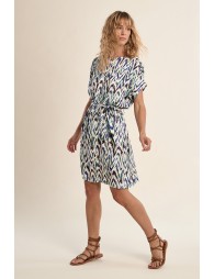 Short belted dress, printed