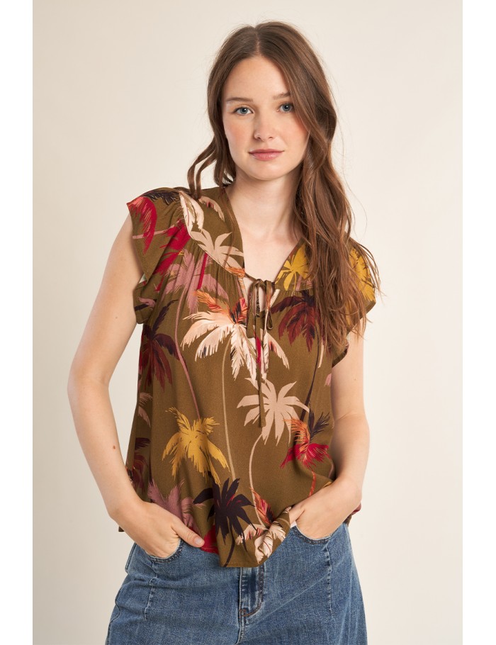 Top de mujer de manga corta, estampado floral.