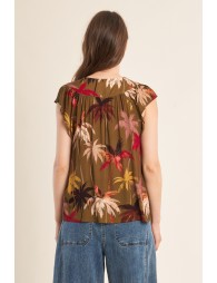 Top de mujer de manga corta, estampado floral.