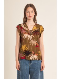 Top de mujer de manga corta, estampado floral.