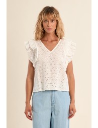 Top en coton, broderies anglaises