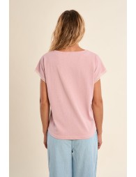 Camiseta de mujer de manga corta, detalle encaje.