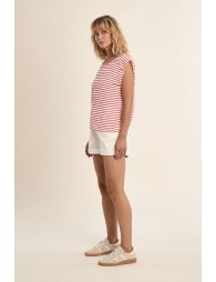 Camiseta de mujer de manga corta, estampado rayas.