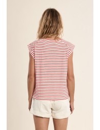 Camiseta de mujer de manga corta, estampado rayas.