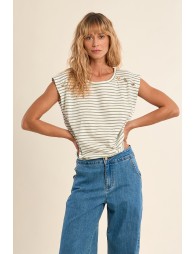 T-shirt marinière en coton avec boutons dorés