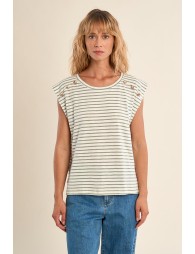 T-shirt marinière en coton avec boutons dorés