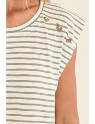 Camiseta de mujer de manga corta, estampado rayas.