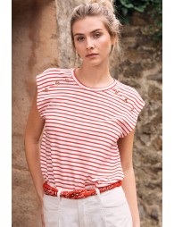 T-shirt marinière en coton avec boutons dorés