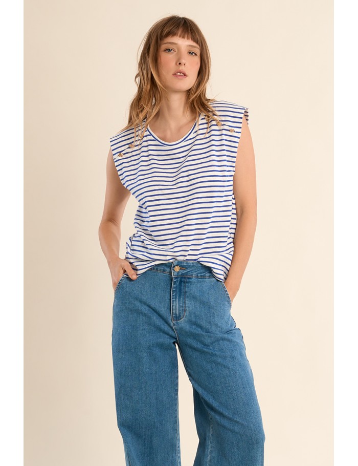 Cotton sailor t-shirt with gold buttons