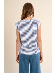T-shirt marinière en coton avec boutons dorés
