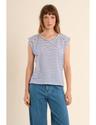 T-shirt marinière en coton avec boutons dorés