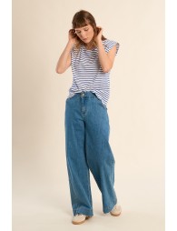 Camiseta de mujer de manga corta, estampado rayas.