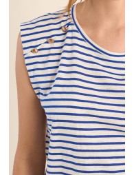 Camiseta de mujer de manga corta, estampado rayas.