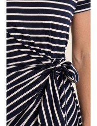 Vestido largo, de manga corta, con estampado y lazada.