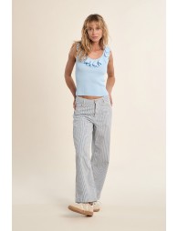 Round neck tank top with ruffles