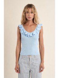 Round neck tank top with ruffles