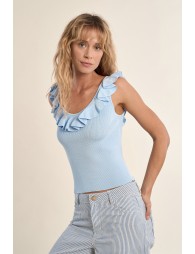Round neck tank top with ruffles