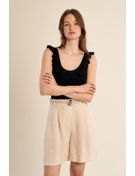 Round neck tank top with ruffles