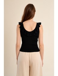 Round neck tank top with ruffles