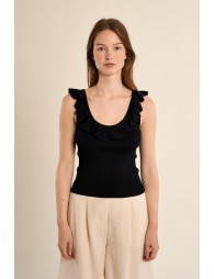 Round neck tank top with ruffles