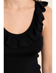 Round neck tank top with ruffles