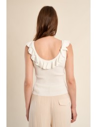 Round neck tank top with ruffles