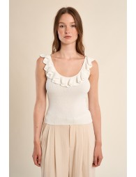 Round neck tank top with ruffles