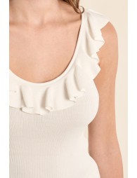 Round neck tank top with ruffles