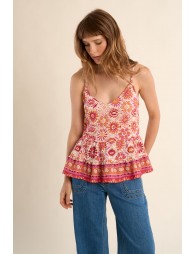 Printed tank top with ruffled hem