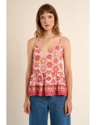 Printed tank top with ruffled hem