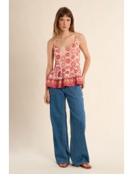Printed tank top with ruffled hem