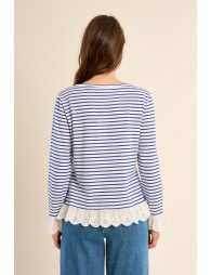 Camiseta de mujer de manga larga, estampado rayas.